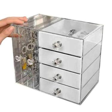 Imagem de Porta Joias BSL3923 Acrílico 4 Gavetas Compartimentos Aveludados Trans
