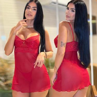 Imagem de Camisola Sensual De Tule Transparencia Luxo Sexys Lingerie Feminina Mo