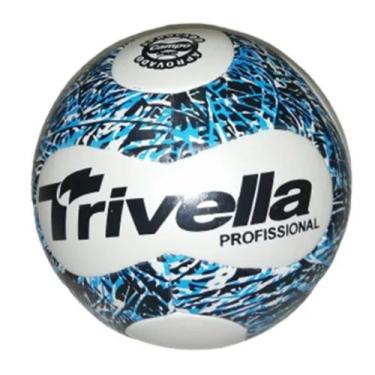 Imagem de Bola Futebol Society Trivella 100% PU Profissional, Branco, Azul