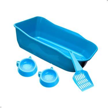 Imagem de Kit Caixa de Areia para Gatos OEM Furba para Filhotes Adultos e Sênior com Plástico 100% Reciclado Azul Claro 4 Peças