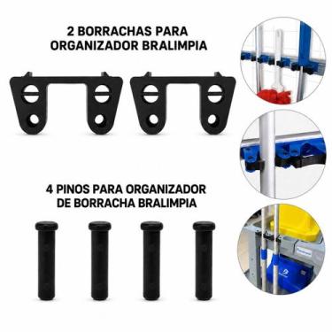 Imagem de 2 BORRACHA 4 PINOS de Suporte Vassoura Organizador Bralimpia