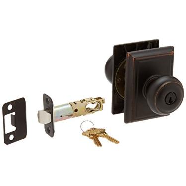 Imagem de Schlage Maçaneta de porta à prova de pânico Lock Company F51AGEO716ADD bronze envelhecido com chave georgiana F51A com roseta Addison
