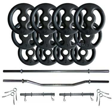 Imagem de Kit Anilhas Ferro 40kg + 2 Barras 40cm + Barra 120 + Barra W