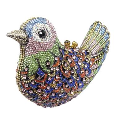 Imagem de Boutique De FGG Bolsa clutch feminina de cristal, para noite, pombos, de casamento, strass, bolsa de mão de festa, mini, Azul misto, Small