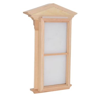 Imagem de Janela de casa de bonecas, bétula de campanário sem pintura simulada 1:12 janela de boneca de madeira para casa de bonecas para modelo interno