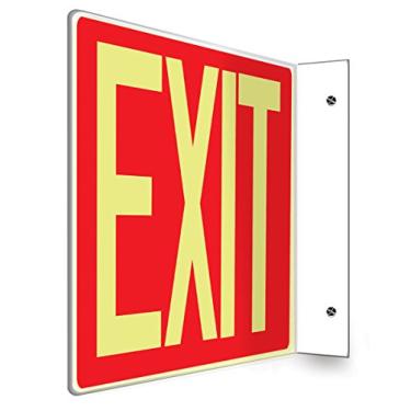 Imagem de Accuform Placa de projeção PSP227 90D, "EXIT", painel de 20 x 30 cm, plástico Lumi-Glow de alto impacto de 0,3 cm de espessura, orifícios de montagem pré-perfurados, brilho em vermelho