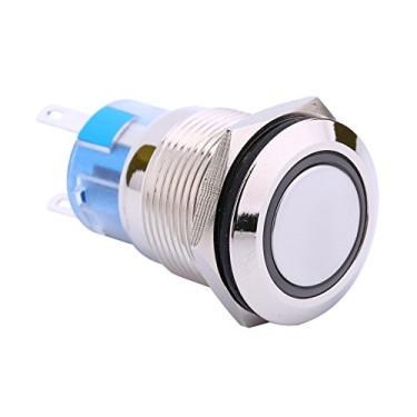 Imagem de Interruptor de botão momentâneo de 12 V 19 mm, Keenso à prova d'água, botão de pressão automático momentâneo de metal 1NO1NC interruptor de olho de anjo com luz LED azul