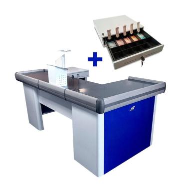 Imagem de KIT - Caixa Supermercado Empacotador Check-out 2m Recorte + Caixa Dinheiro Manual Azul