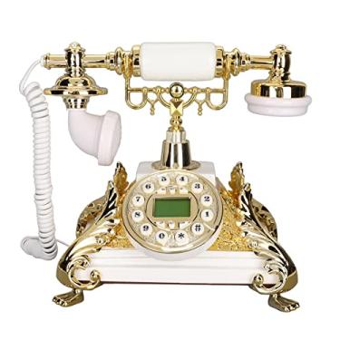 Imagem de Telefone com fio vintage, telefone fixo clássico antigo telefone com fio com tela LCD, telefone com fio com fio e função de redial para decoração de escritório em casa com fio