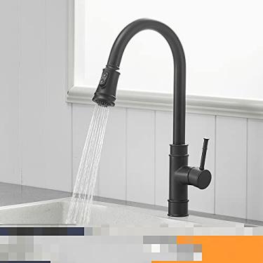 Imagem de Torneiras de cozinha douradas de prata com alça única, puxe para fora, torneira de cozinha, alça de furo único, grau giratório, torneira misturadora de água, torneira misturadora, 866095, preto, china