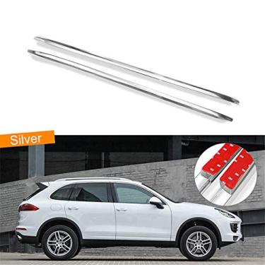 Imagem de UDP 2 peças trilho de teto de alumínio barras transversais pretas trilhos laterais bagageiro prata serve para Cayenne 2011-2018