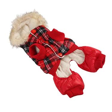 Imagem de Camisolas de FéRias para CãEs Ano Novo suéTer de Natal Roupas para Animais de Estimação, Casaco de Inverno para CãEs Engrossar PoliéSter e Lã Acolchoada Xadrez Roupas Quentes Com Capuz para CãEs (L)