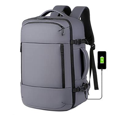 Imagem de Mochila expansível para laptop com carregamento USB bolsa de viagem à prova d'água com compartimento de sapatos leve respirável mochila universitária, cinza, 45 x 31 x 21 cm