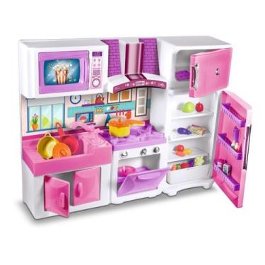 Imagem de Kit Cozinha Infantil Completa Geladeira Fogao 82cm - Rosa - Shopbr