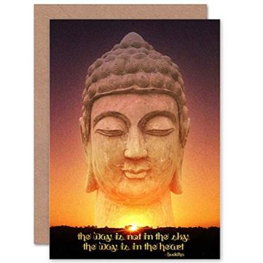 Imagem de Wee Blue Coo Budha The Way Is Not Sky In Heart Estátua pôr do sol em branco cartão de aniversário