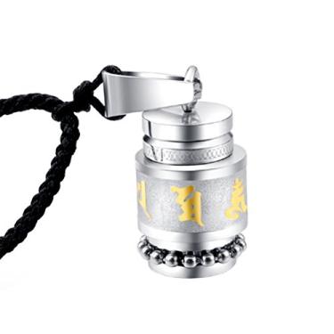Imagem de Colar com pingente de mantra Buda da sorte aberta de aço inoxidável masculino InRENG com recipiente de garrafa Memorial com corda trançada
