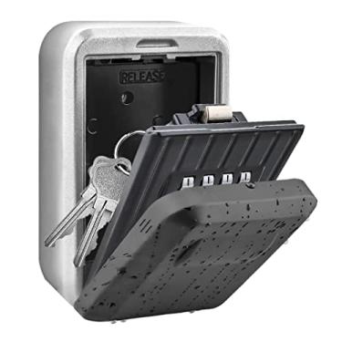 Imagem de BenRich Cofre chave com combinação de 4 dígitos caixa de armazenamento de chave externa fechadura de segurança montada na parede para portão da porta da frente da casa cuidadores imóveis