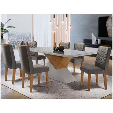 Imagem de Mesa Aster 180 Tampo Em Mdf E Vidro Com 6 Cadeiras Liz Moderna Grafite, Off White E Imbuia