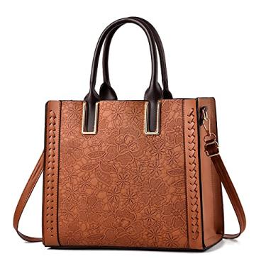 Imagem de Bolsa feminina retrô grande de couro bolsa feminina alça superior bolsa transversal moda com zíper, Marrom