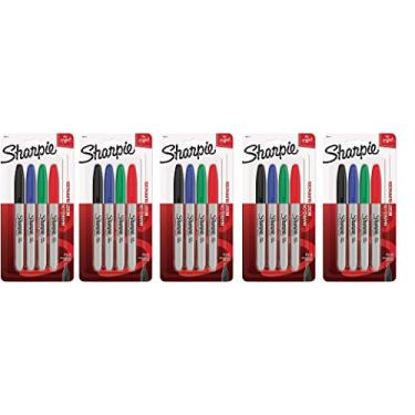 Imagem de Conjunto de 4 marcadores permanentes Sharpie 30174 (vermelho, azul, verde, preto) – Pacote com 5