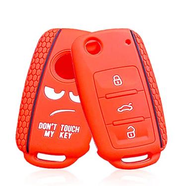 Imagem de YJADHU Capa de silicone para chave de carro, adequada para VW Volkswagen Polo Golf Passat Caddy T6 Tiguan Skoda A7 Octavia Assento Rápido Ibiza Leon Flip Ateca 2021, 1 peça A vermelha