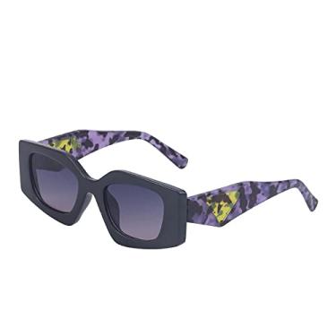 Imagem de Óculos de sol femininos retangulares irregulares moldura de plástico com estampa de luxo triângulo óculos de sol moda sombra, c5 preto roxo perna, tamanho único