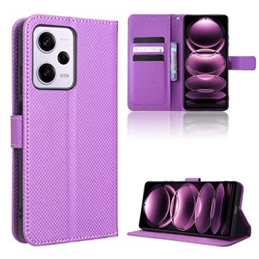 Imagem de Capas de telefone com textura de diamante compatíveis com Xiaomi Redmi Note 12 Pro Plus Capa de couro com slots de cartão de visita de luxo clipe de carteira à prova de choque (roxo, Redmi Note 12 Pro Plus)