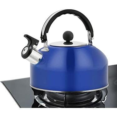 Imagem de REJOON Bule de chá de chaleira com apito - 3l chaleiras de chá para fogão de halogênio fogão a lenha - chaleiras de chá com alça ergonômica bico de apito para fogão de indução fogão cerâmica (Cor: azul escuro)