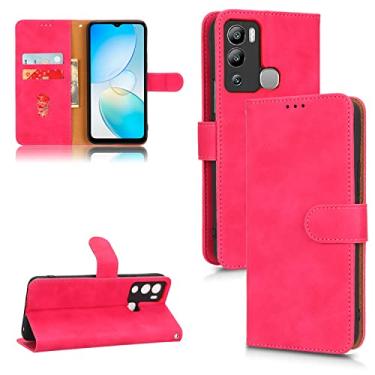 Imagem de Capas de telefone Business Skin Feel compatíveis com Infinix Hot 12i 12 Pro capa de couro slots para cartão clipe carteira capa de telefone à prova de choque (rosa vermelha, Infinix Hot 12i)