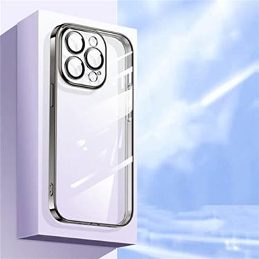 Imagem de MOESOE Compatível com capa para iPhone 13 Pro MAX, capa com revestimento de TPU macio cristal transparente com protetor de câmera bumper anti-riscos à prova de poeira capa protetora à prova de choque para mulheres homens - preto