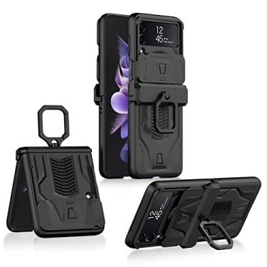 Imagem de Com capa protetora de câmera com janela push para Samsung Galaxy Z Flip 3 capa de telefone à prova de choque para Z Flip 4 3 5G estojo magnético chaveiro, preto, para galaxy Z flip 4