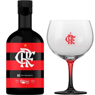 Imagem de Kit Gin Bë Flamengo Garrafa Listrada 750 Ml Com Taça - Gin Bë Orgânico