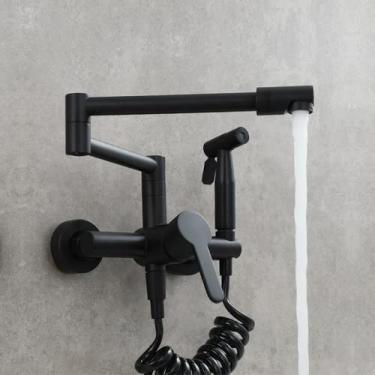 Imagem de Torneira de cozinha para lavatório quente e frio de cobre, torneira dobrável com estiramento estendido universal, torneira giratória para varanda, preto fosco tipo A