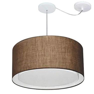 Imagem de Lustre Pendente Cilíndrico com Desvio de Centro Cúpula Tecido 30/50x40 cm, Vivare Iluminação, Pendente4315 LC, Café, Médio