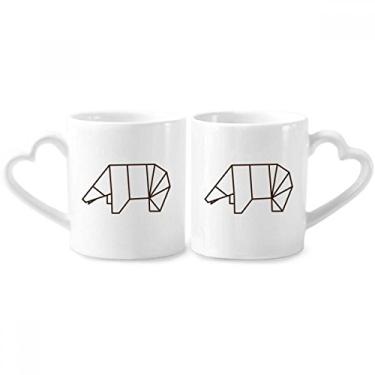 Imagem de Conjunto de canecas de porcelana abstrata em forma geométrica de urso de origami em cerâmica com alça de coração