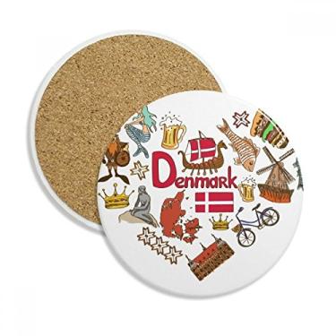 Imagem de Dinamarca Love Heart Landscap Caneca porta-copos com bandeira nacional de proteção de mesa Pedra absorvente