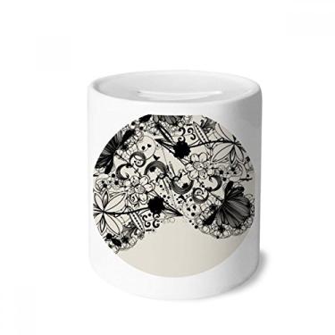 Imagem de DIYthinker Caixa de moedas de cerâmica preta e branca com contornos de grão de arte caixa de dinheiro porta-moedas presente de cofrinho