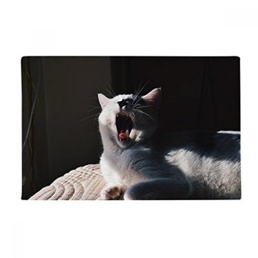 Imagem de DIYthinker Tapete antiderrapante para porta de banheiro com fotografia de gato de bocejar