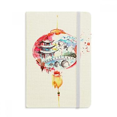 Imagem de Caderno de desenho de ponte de lanterna chinesa em tecido oficial capa dura diário clássico