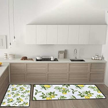 Imagem de Tapetes de cozinha antiderrapantes de limão amarelo, conjunto de 2 tapetes de cozinha, tapete antifadiga confortável para sala de jantar, lavanderia, escritório