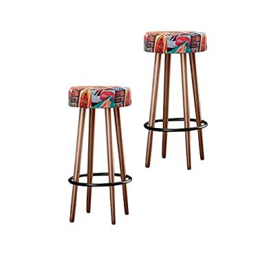 Imagem de Kit 02 Banquetas Redondas Líbia Suede Estampado Retrô - D'Rossi