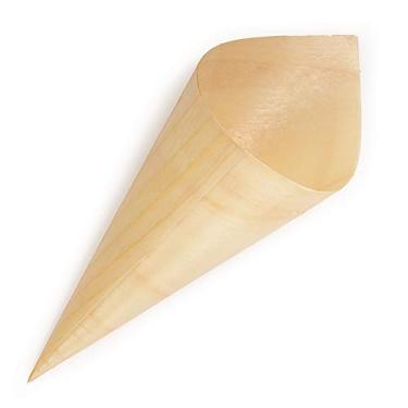 Imagem de BambooMN - Cones de madeira descartáveis para alimentos e aperitivos - 18 cm x 7 cm - 100 peças