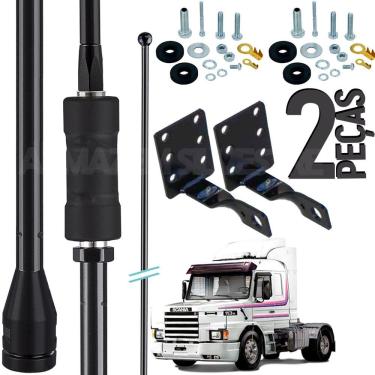 Imagem de 2 Antena Px Prolongador Mini Argentina Black 200w 1,08m Suporte Capô Scania 112 113h Parafusos