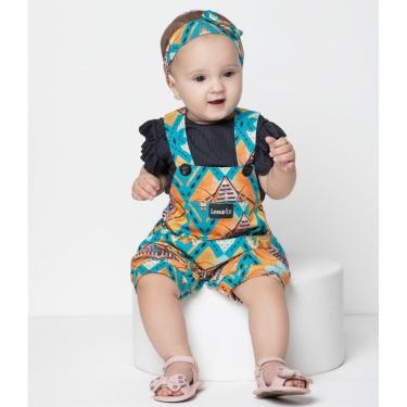 Imagem de Kit Macacão Jardineira + Body + Faixa Luxo Bebê Menina 7966 - Preto - M ( 3 - 6 MESES )-Feminino