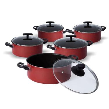 Imagem de Jogo De Panelas Caçarolas Antiaderente 16 a 24 C/  Tampa De Vidro - 5 Peças