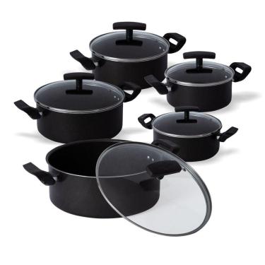 Imagem de Jogo De Panela Caçarola Antiaderente 5 Peças C/ Tampa De Vidro
