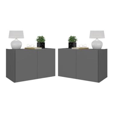 Imagem de Kit 2 Mesas de Cabeceira 2 Portas Multimóveis Mp4135 Grafite