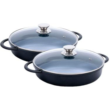 Imagem de Kit Caçarola Baixa Hercules Indução Antiaderente Ceramico Tampa de Vidro Redonda Preta...