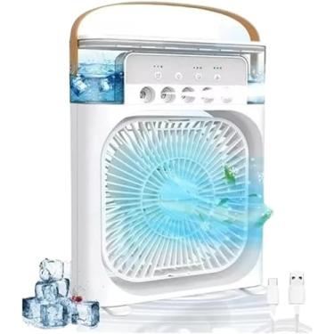 Imagem de Ventilador de Mesa Portátil Led 4 em 1 Mini Ar Condicionado Umidificador Aromatizador Climatizador Água Gelo 3 Velocidades 5 Spray USB