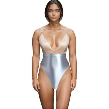 Imagem de XCKNY cuecas brilhantes de cetim pele sedosa oleosa roupa íntima de ginástica cuecas de cintura alta roupa interior brilhante, Prata., P